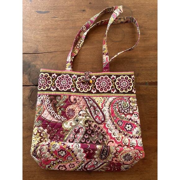Vera Bradley Toggle Tote in Very Berry Purple Pink Floral Paisley - Picture 1 of 8